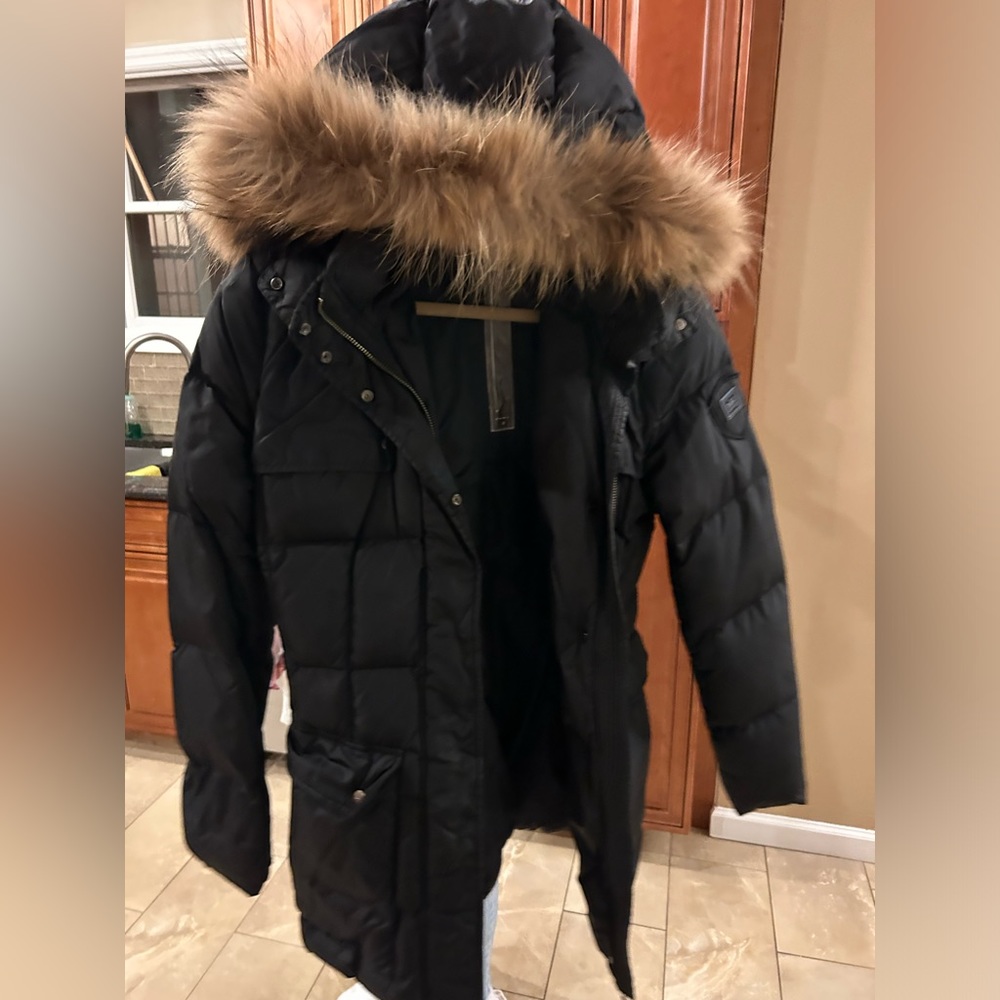 Add jacket, black, fur hood